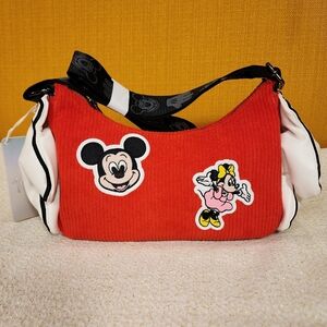 Loungefly Disney 100th Mickey Hands Gloves Red Corduroy Crossbody Handbag NEW
